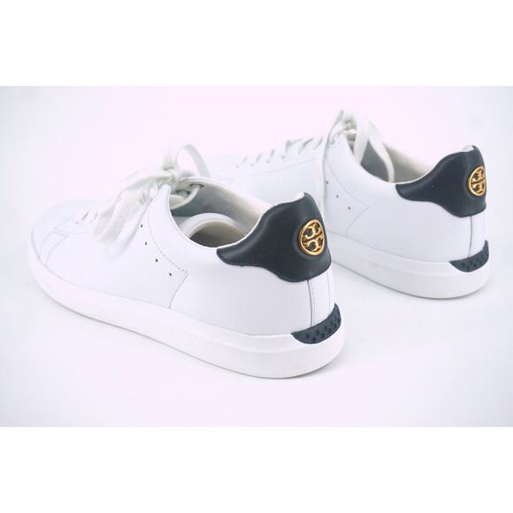 Tory Burch Howell Court White Leather Sneakers SZ 8.5 Tennis low top logo $248 - Picture 3 of 10